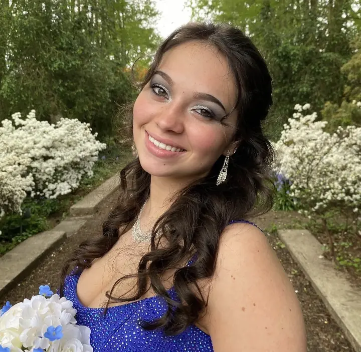 Prom glam with a shimmer eye, photographed outdoors